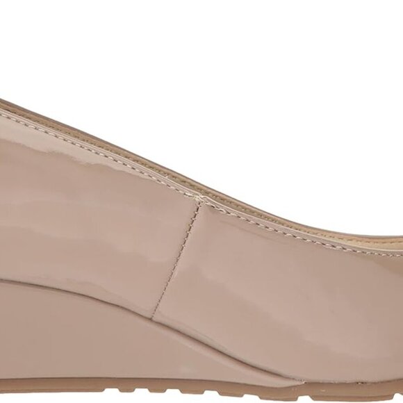 Women's Patent Leather Pump 10 Slip-On Peep-Toe Wedge Heel Comfortable - Picture 6 of 8